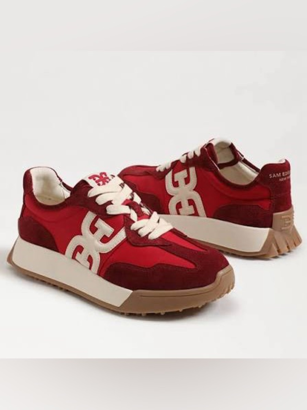 SAM EDELMAN LANGLEY LACE UP SNEAKERS IN DEEP SCARLET RED SUEDE 7 - Picture 5 of 11